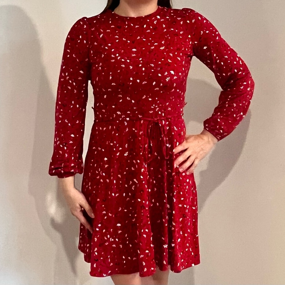 Banana Republic Red Patterned Long Sleeve Dress